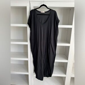 Free people beach grey black cotton oversized pocket baggy maxi dress lagenlook